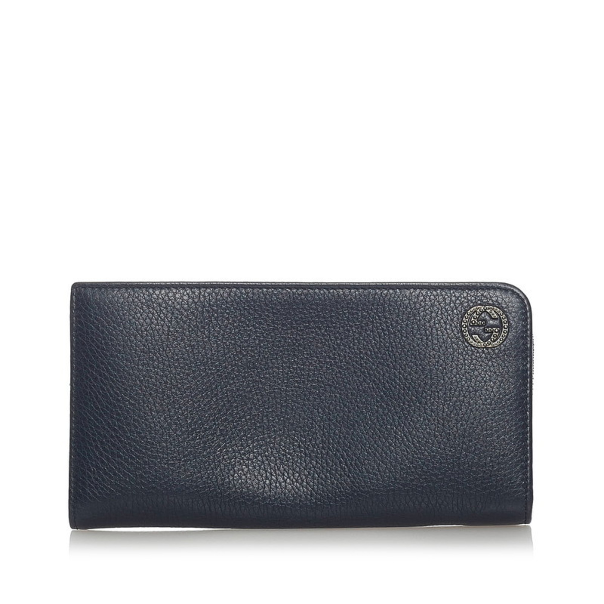 Gucci Interlocking G Round Long Wallet 308787 Navy Leather Ladies
